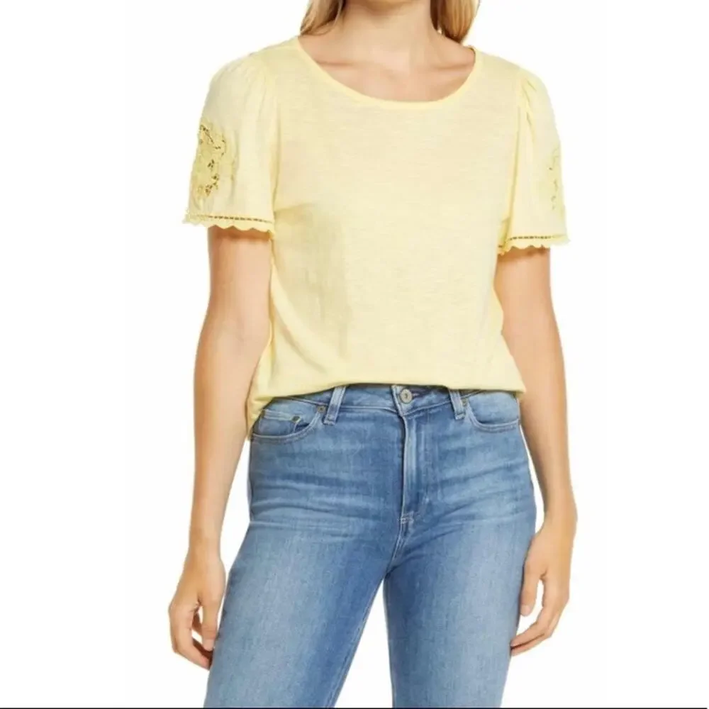 Caslon Ruffle Yellow Women Large Embriodered Top BRAND NEW STILL SEALED